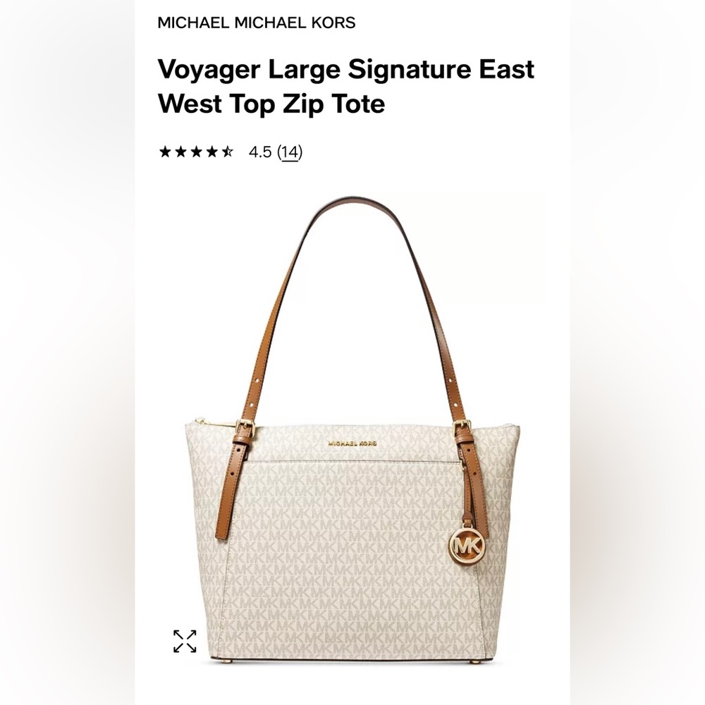Michael Kors Voyager Large Signature East West Top Zip Tote - Vanilla/acorn
